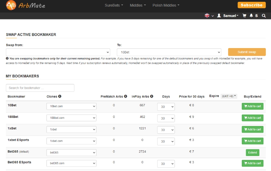 arbmate bookmakers available pricing plans