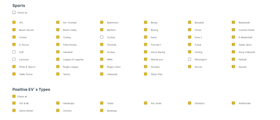 betwasp filtering system screenshot