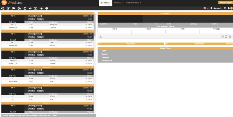 arbmate arbitrage betting soft user interface