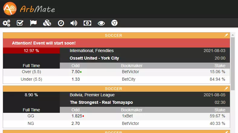 arbitrage bets at arbmate