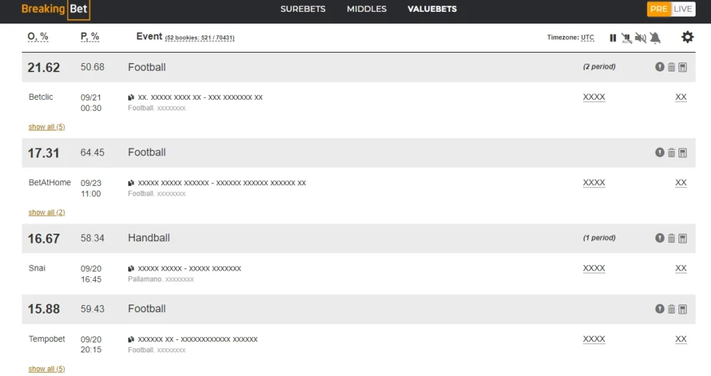 breaking bet user interface