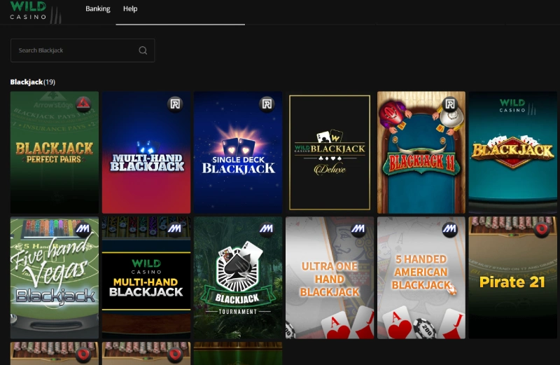 Black Jack rooms listed at wild casino