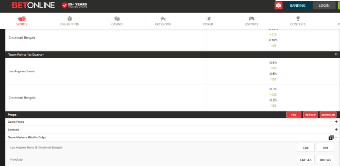 asian lines and user interface screenshot of Betonline betting site