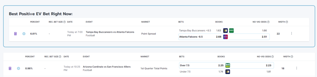 oddsjam value betting opportunities examples and user interface screenshot