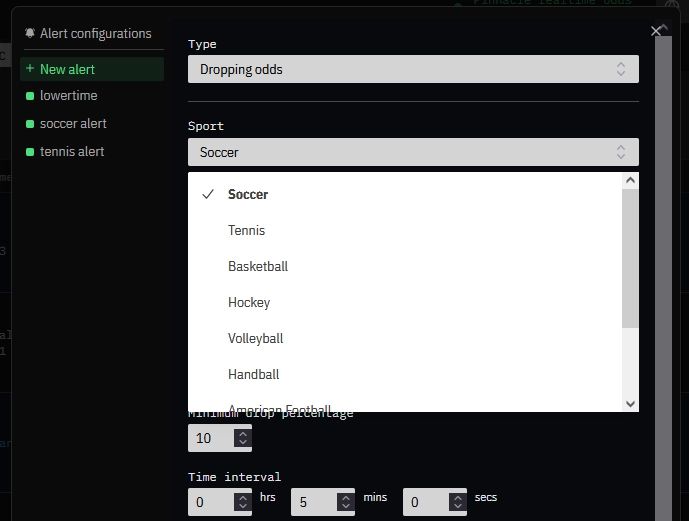 sports covered at Pinnacle Odds Dropper software
