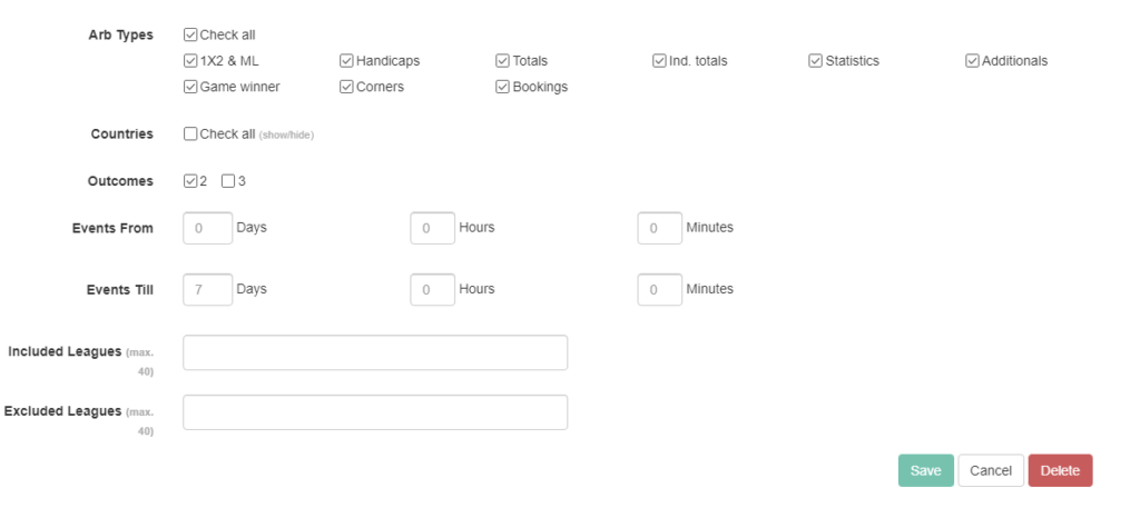 additional filtering options at BetBurger