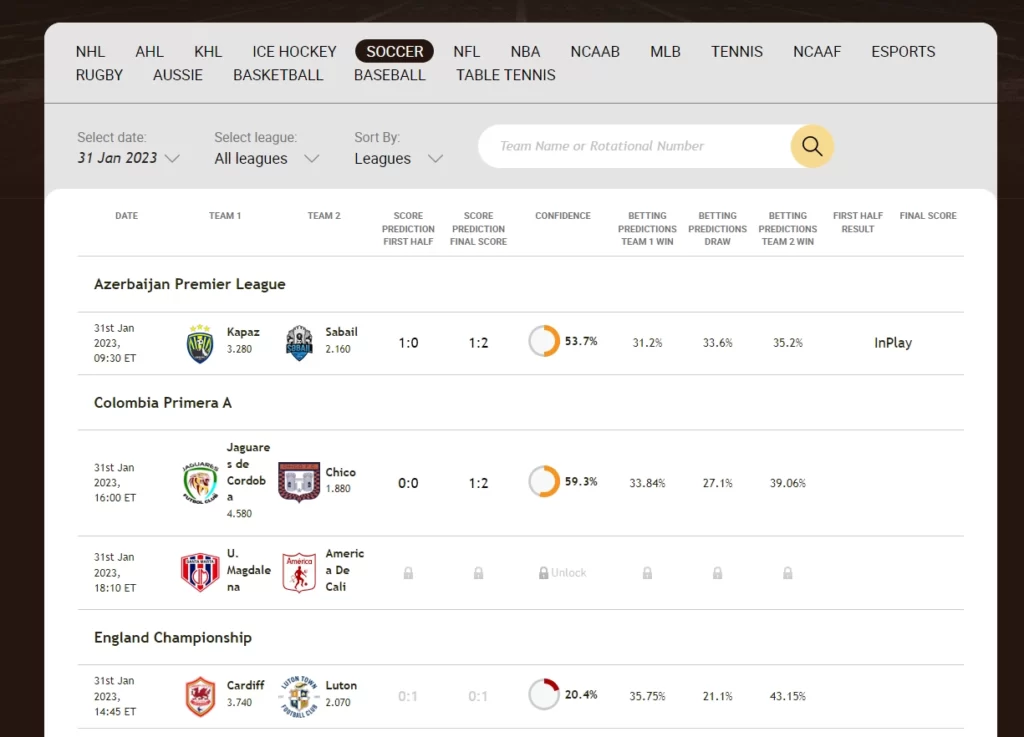 main user interface of zcode with percentage based predictions