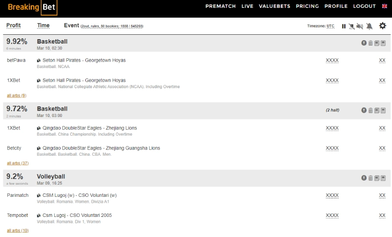 breaking bet arbitrage opportunities screenshot