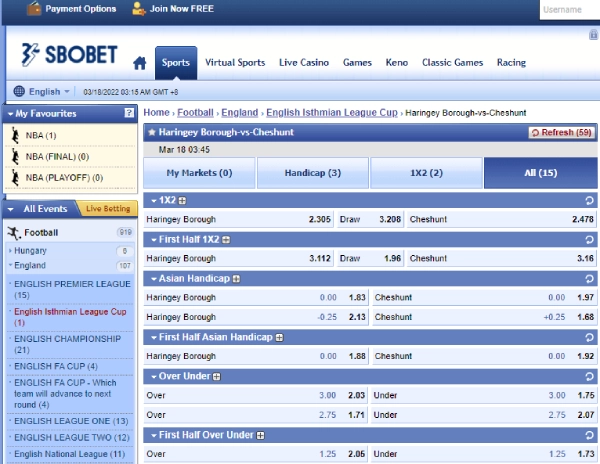 sbobet bookie user interface