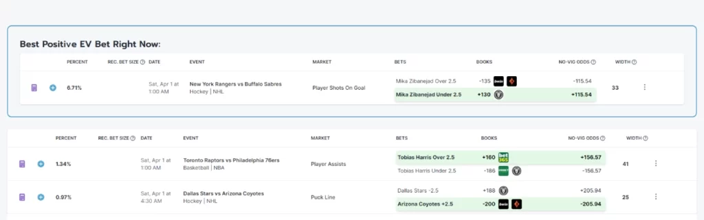 Oddsjam EV betting opportunity screenshot and user interface