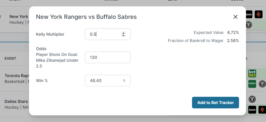 EV bet calculator screenshot