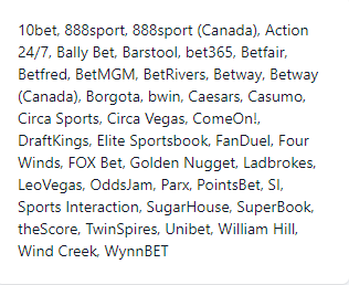 bookmakers list at Oddsjam