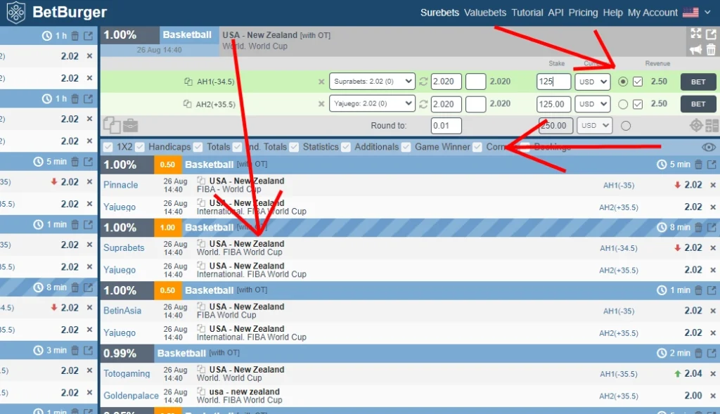 arbitrage calculator meaning at BetBurger