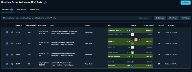 oddsjam value bet finder user interface screenshot