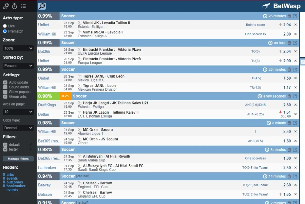 betwasp-USA-bookies-for-surebetting-user-interface with free arbs