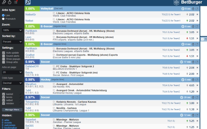 odds compared between bookies to find zero risk bets