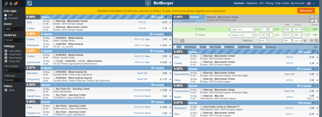 betburger-free user interface