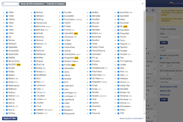 bookies scanned by surebet